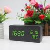Голосовое управление Деревянный цифровой будильник TEMP Влажность Дата Ночной режим Настольные часы 3 будильника Память отключения питания 12/24H LED часы