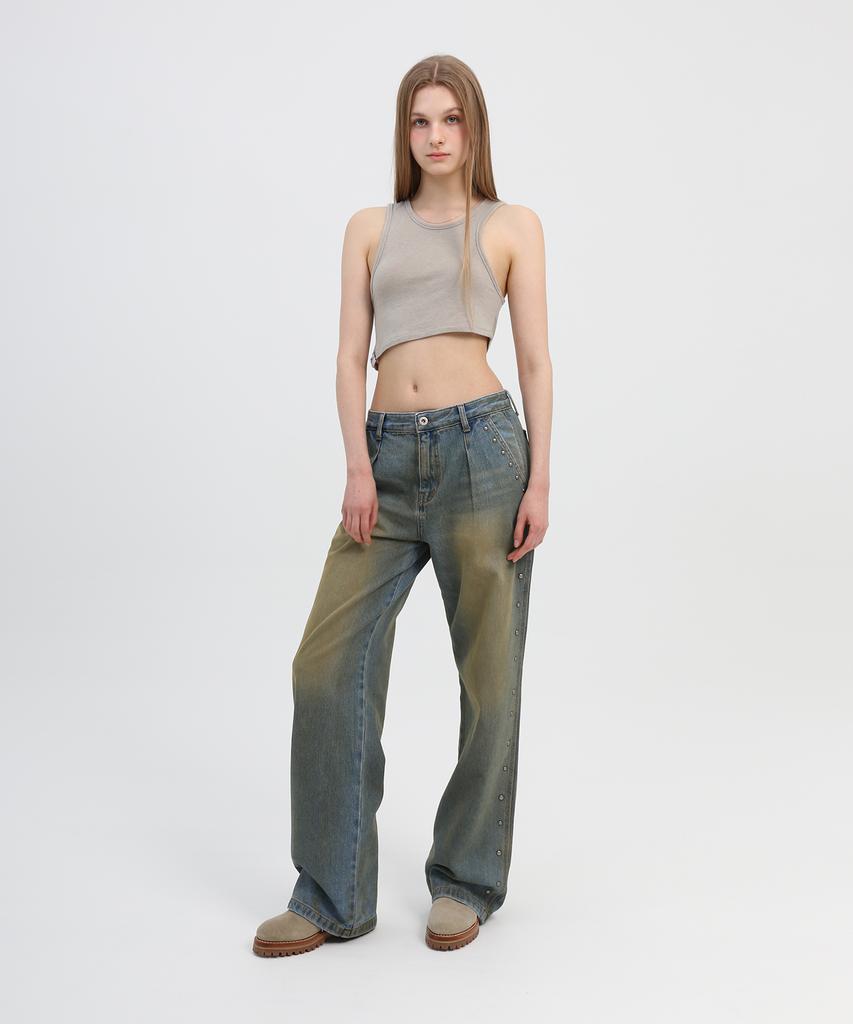 SLLOW GARMENTS Studded Washed Loose Fit Denim