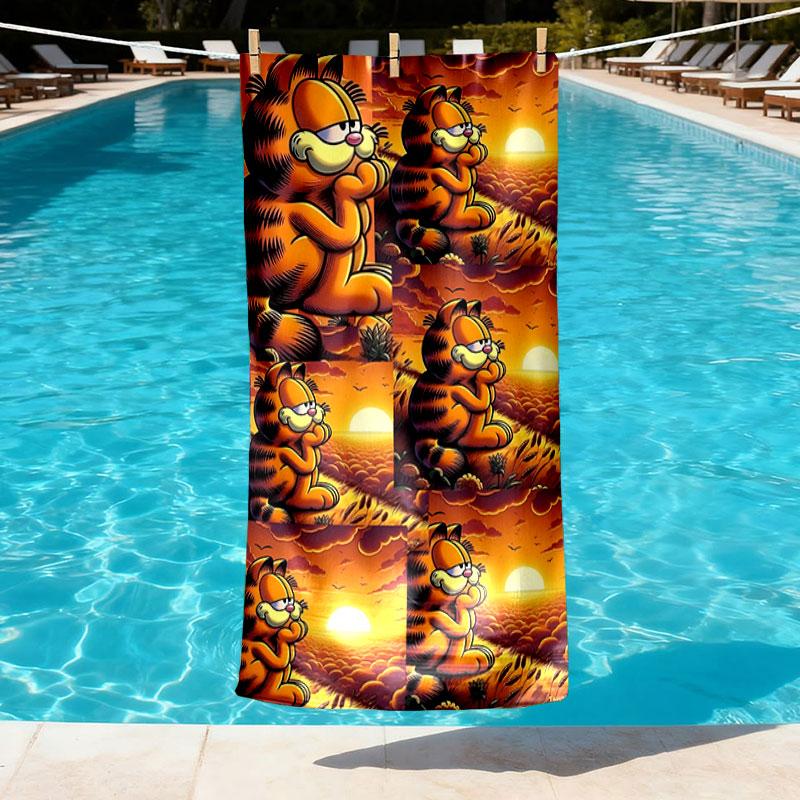 Garfield Print Beach Towel Design, Soft, Lightweight. for Home Bathroom, Spa, Pool, Yoga, Surfing, Camping, Gift for Family, Friend