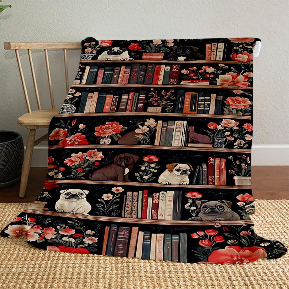 1PC bookshelf flowersOutdoor Flannel Blanket - Soft Plush Decor for Picnics, camping, Bedroom, Playroom, Office, or Lunch Break 1258A