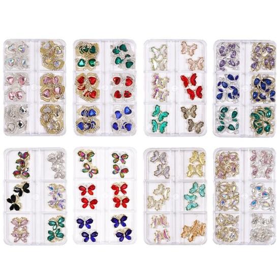 1 коробка DIY нейл-арт стразы украшения 3D сердце бабочка корона прямоугольник искусственный кристалл на сплаве подвески креативные украшения аксессуары