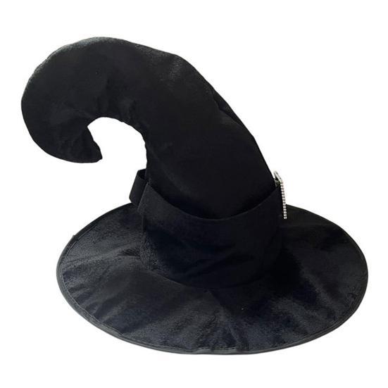 Velvet Witch Hat with Mysterious Button Design Wide Brim Solid