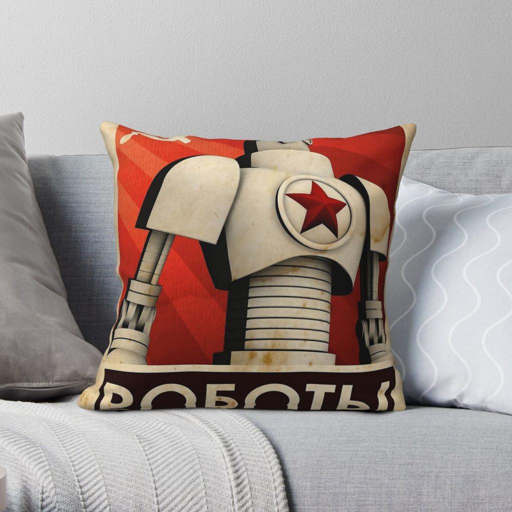 Robot Comrades Of Steel Square Pillowcase Polyester Linen Velvet Pattern Zip Decor Car Cushion Cover