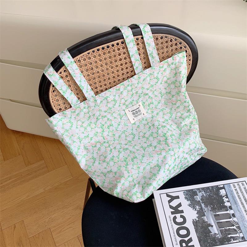 Retro Floral Women's Canvas Shoulder Bag High Capacity Girls Student Book Tote Handbag Cute Flower Female Reusable Shopping Bags