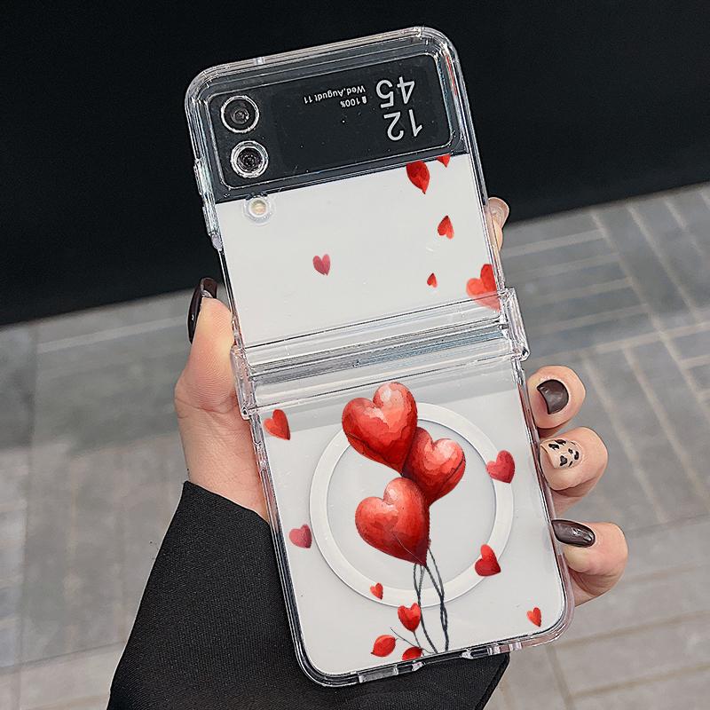 3шт складной противоударный чехол для Samsung Z Flip6 Flip5 Flip4 для Magsafe Magnetic Balloon Kiss Lips Pattern Clear Hard Pc Slim Case Cover