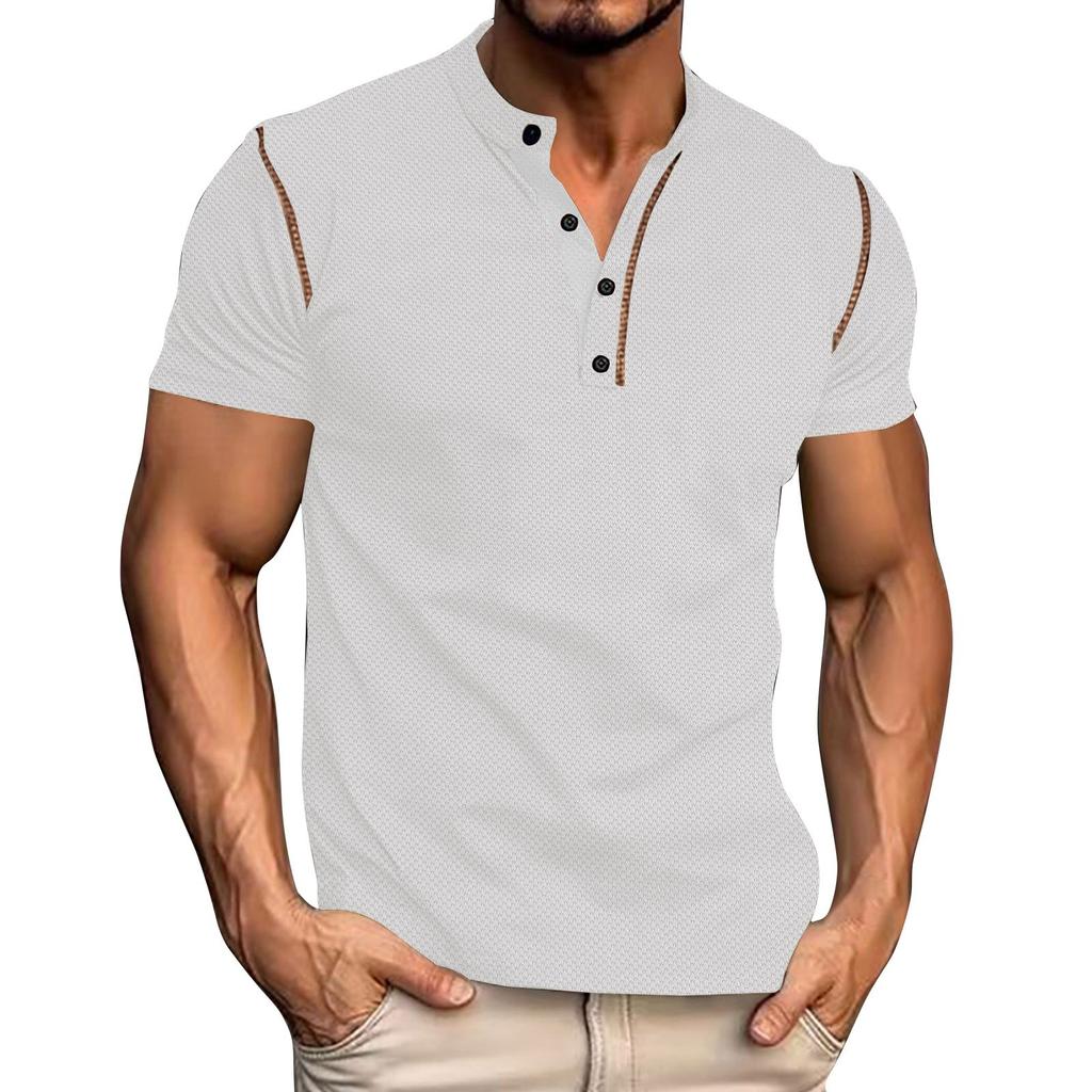 Мужские летние однотонные ретро-топы с коротким рукавом, мужские повседневные модные топы