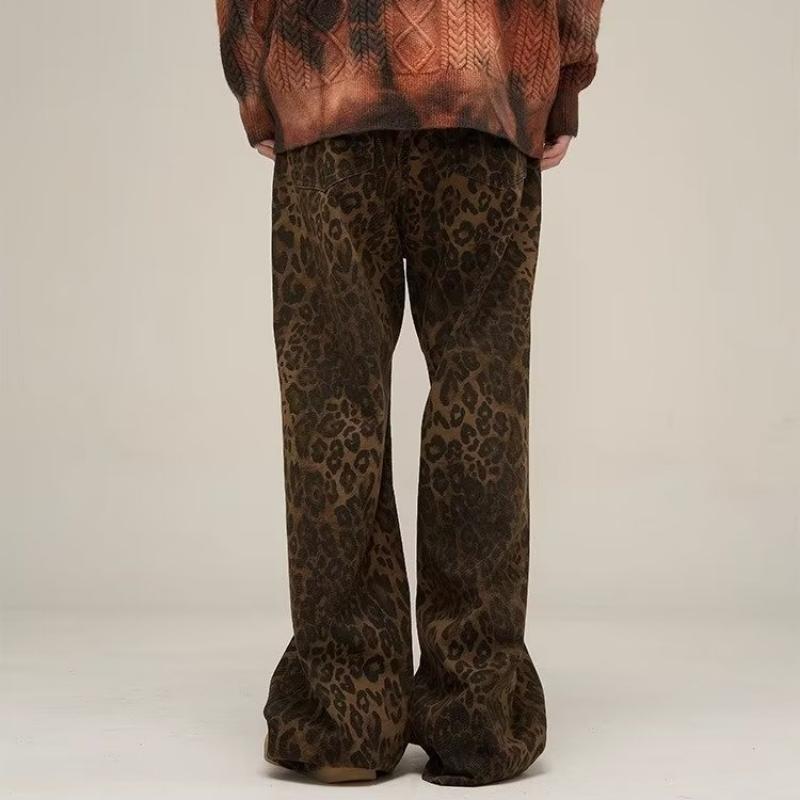 Vintage Leopard Print Wide Leg Jeans Women Hip-hop Loose Jeans Pants Lady Streetwear Denim Pants Female Oversize Casual Trousers 24225