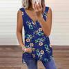 Women's Top Summer Camellia Printed Casual Plus Size Sleeveless Zipper V-neck Top Tank Top