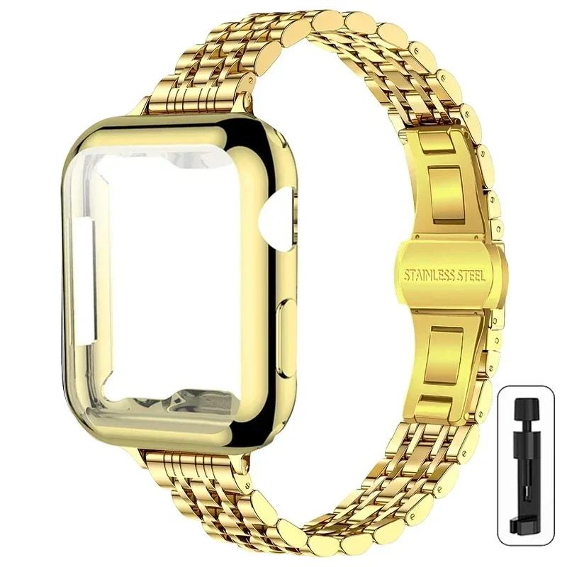 Металлический Ремешок+Корпус для Apple Watch Ultra2 Ремешок 49мм 42мм 41мм 45мм 40мм 44мм Чехол Стальной Браслет Для Iwatch Серии 9 8 7 6 SE 5 4