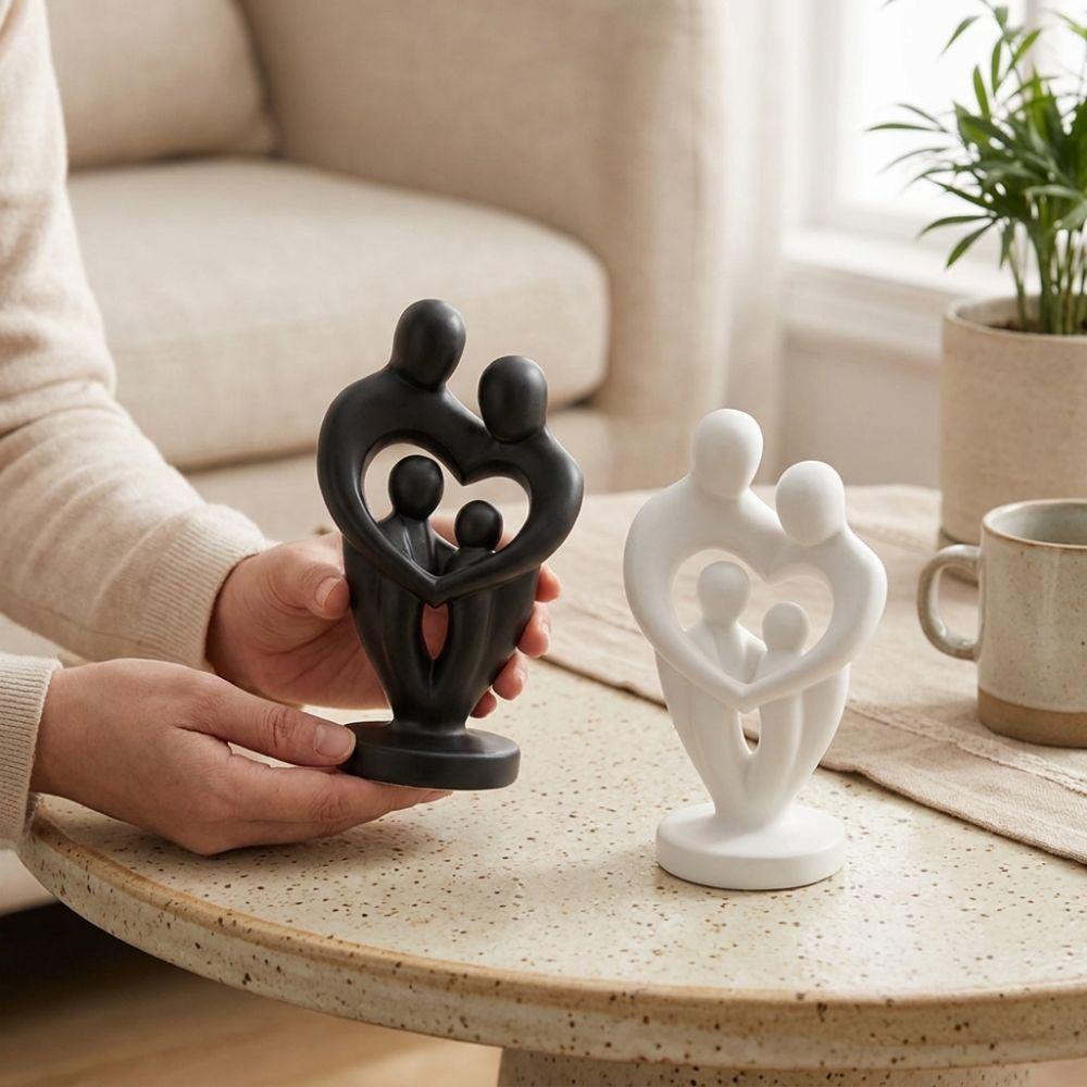 Plastic Minimalist Figure Statue Unique Sculpture of A Family of Four Office Decor