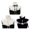 Elegant Ruffled Detachable False Collar Victorian Vintage Neck Ruff with Ribbon Ties Pleated Shawl Capelet for Women
