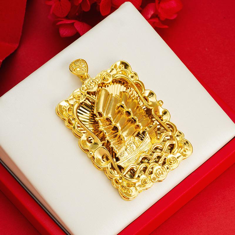 Smooth Sailing Tag Xiangyun Embossed Men's and Women's Retro Blessing Brand Square Necklace Pendant