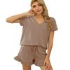 Летние женские пижамы, домашние двухсекционные повседневные шорты на шнурке, пижамы с короткими рукавами