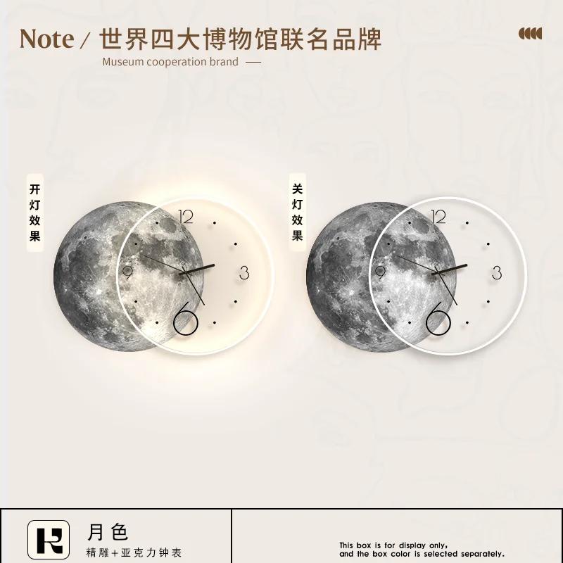 Украшение гостиной Картина Луна Светодиодные настенные часы Домашний декор Фон Бесшумные часы Спальня Декоративные подарки
