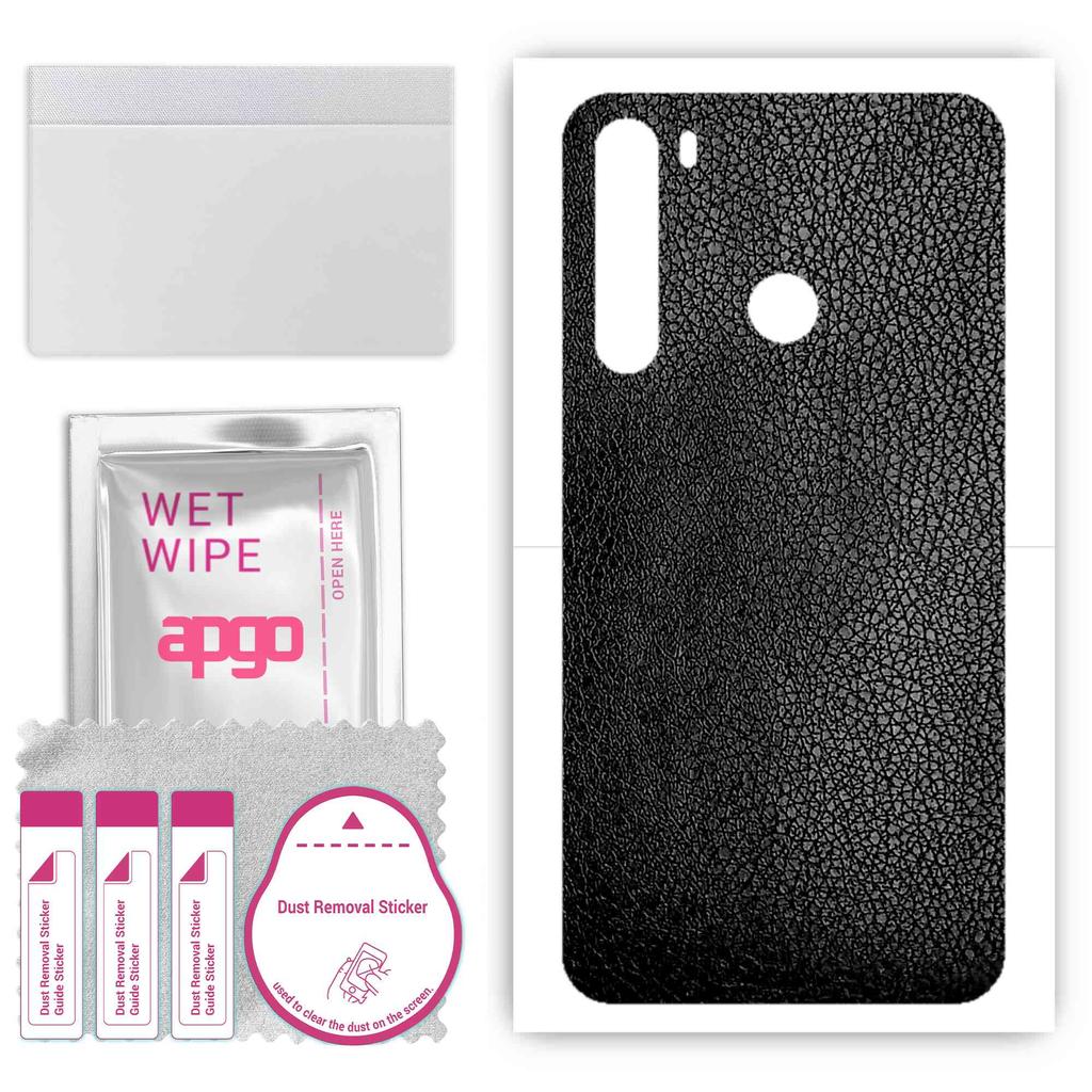 apgo Protective Skin Sticker for the Back Compatible with HTC Desire 20 Pro, Wrap Film, Foil, Vinyl - Pattern Black Leather
