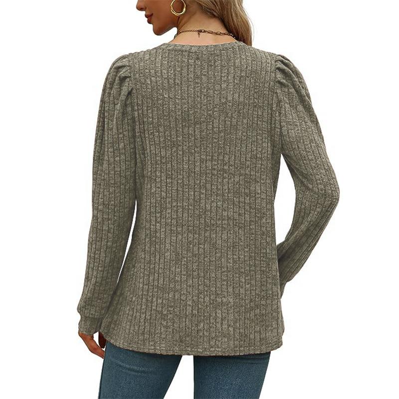 YYFS Женские модные повседневные весенне-осенние однотонные блузки и рубашки с круглым вырезом с длинными рукавами и принтом