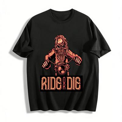 Винтажная футболка с принтом черепа байкера «Ride Or Die» Повседневная футболка с коротким рукавом 100% хлопок