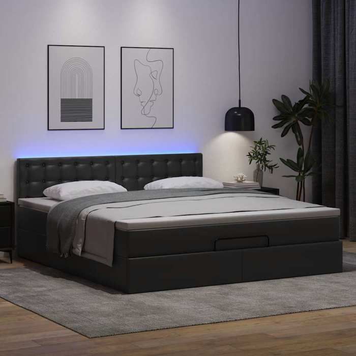 Maison Exclusive - Lit ottoman avec matelas & LED Noir 180x200cm similicuir