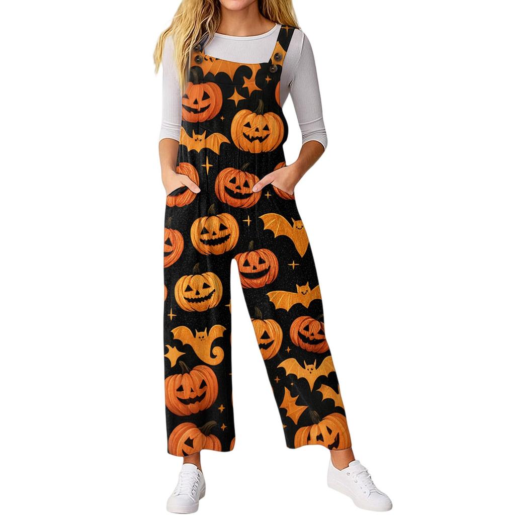 Women’s Loose Casual Sleeveless Jumpsuit Halloween Printed Jumpsuit Printed Jumpsuit