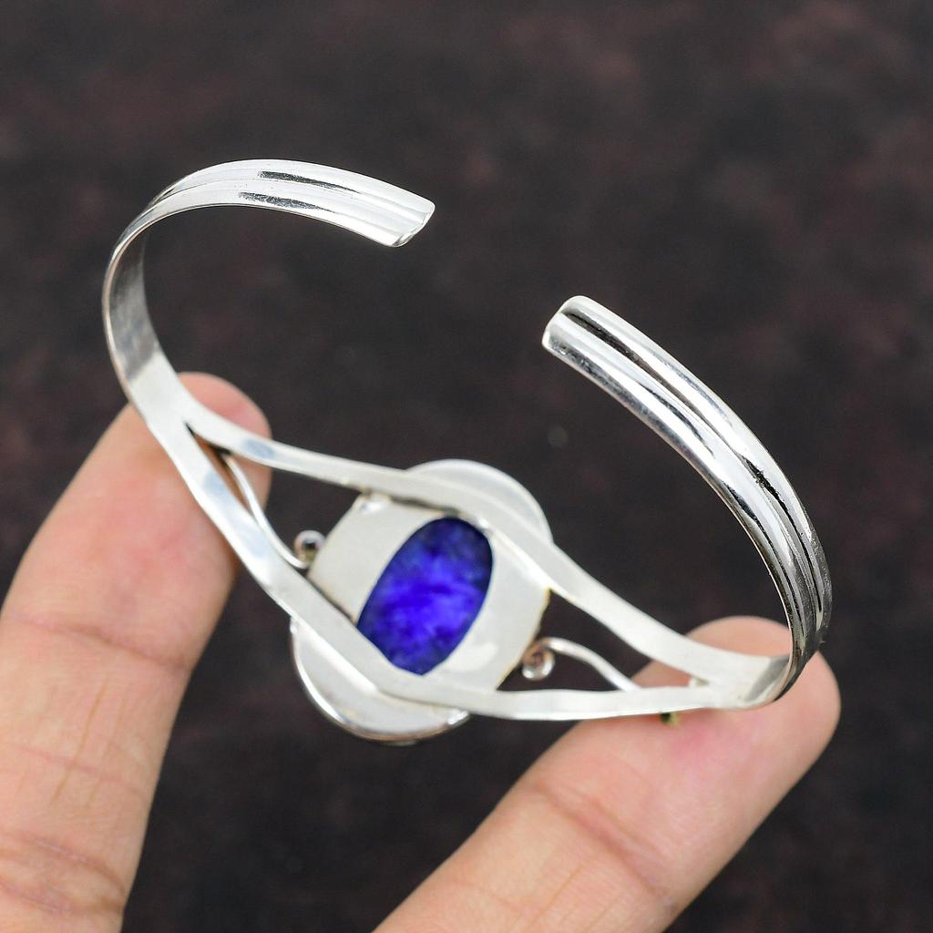 Браслет с граненым синим сапфиром, ювелирные изделия из драгоценных камней, регулируемый браслет-манжета, браслет из стерлингового серебра 925 пробы, уникальный браслет-манжета ручной работы, подарок для мамы