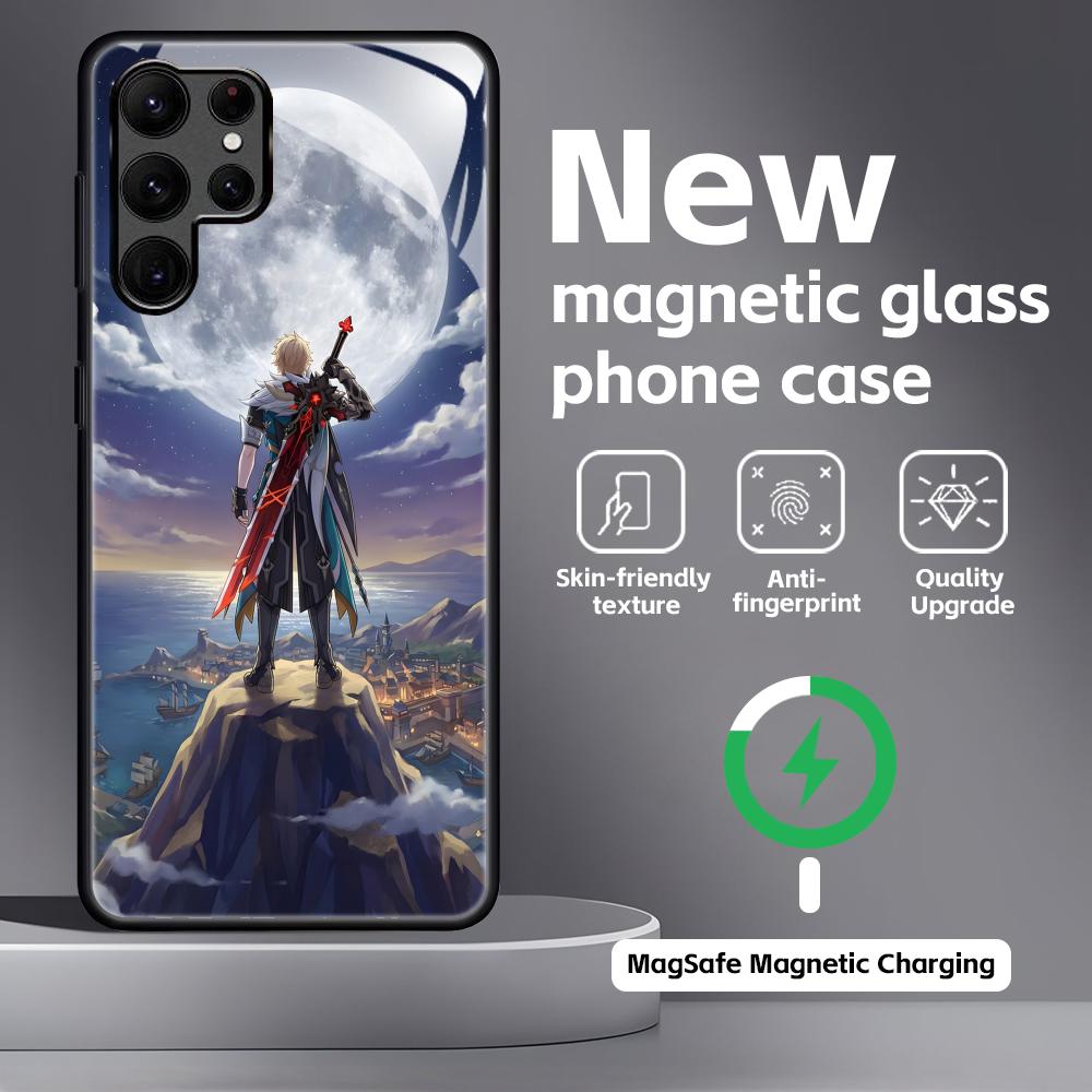 genshin impact Varka Phone Case For Samsung S26 S25 S24 S23 S22 S21 Plus Ultra Note20 Glass Magnetic Case