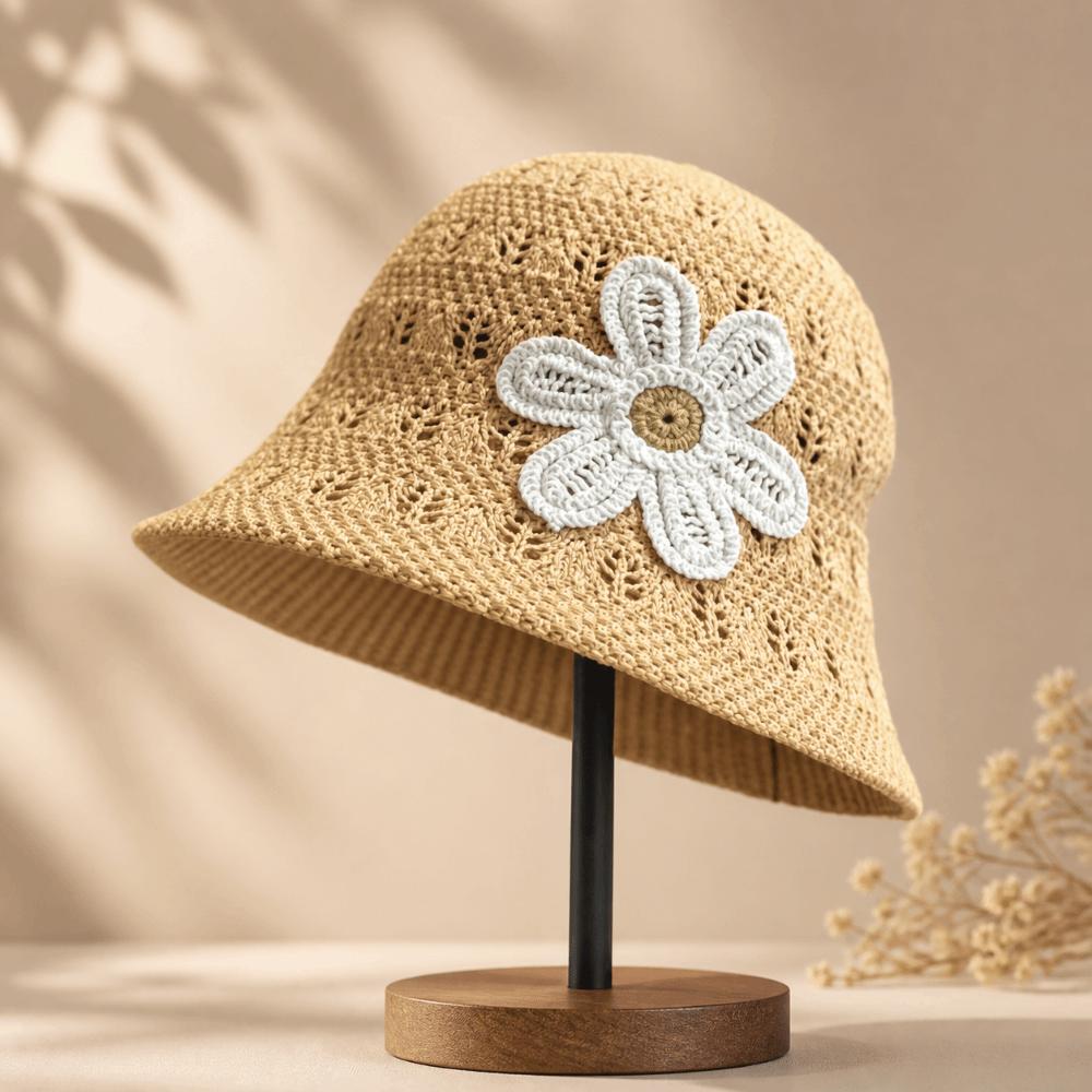 3D Flower Embroidered Fisherman Hat Foldable Straw Hat Fashion Bucket Hat Outdoor