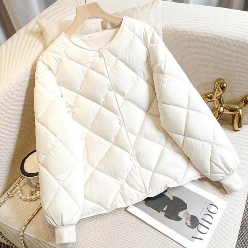 Rhombus Lattice Bread Cotton Clothes Autumn and Winter New Simple Solid Color Warm Cotton Clothes Jacket Women's Fashion