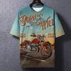 Retro Men's T Shirt Motorcycle Print Summer Street T-Shirts Round Neck Pullover Men Top Loose Casual Male Oversized Clothing