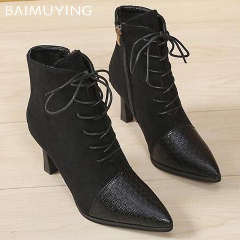 Замшевые женские ботильоны с острым носком, сексуальные туфли на высоком каблуке 2025 года, модные туфли на шнуровке, дизайнерские зимние туфли-лодочки Chelsea Botas Mujer