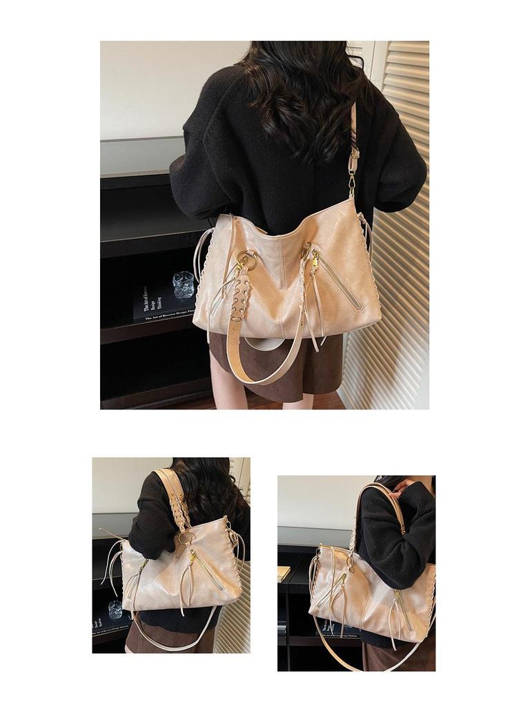 Women's Retro Large-Capacity Shoulder Tote - European & American Style Versatile Handbag with Drawstring
