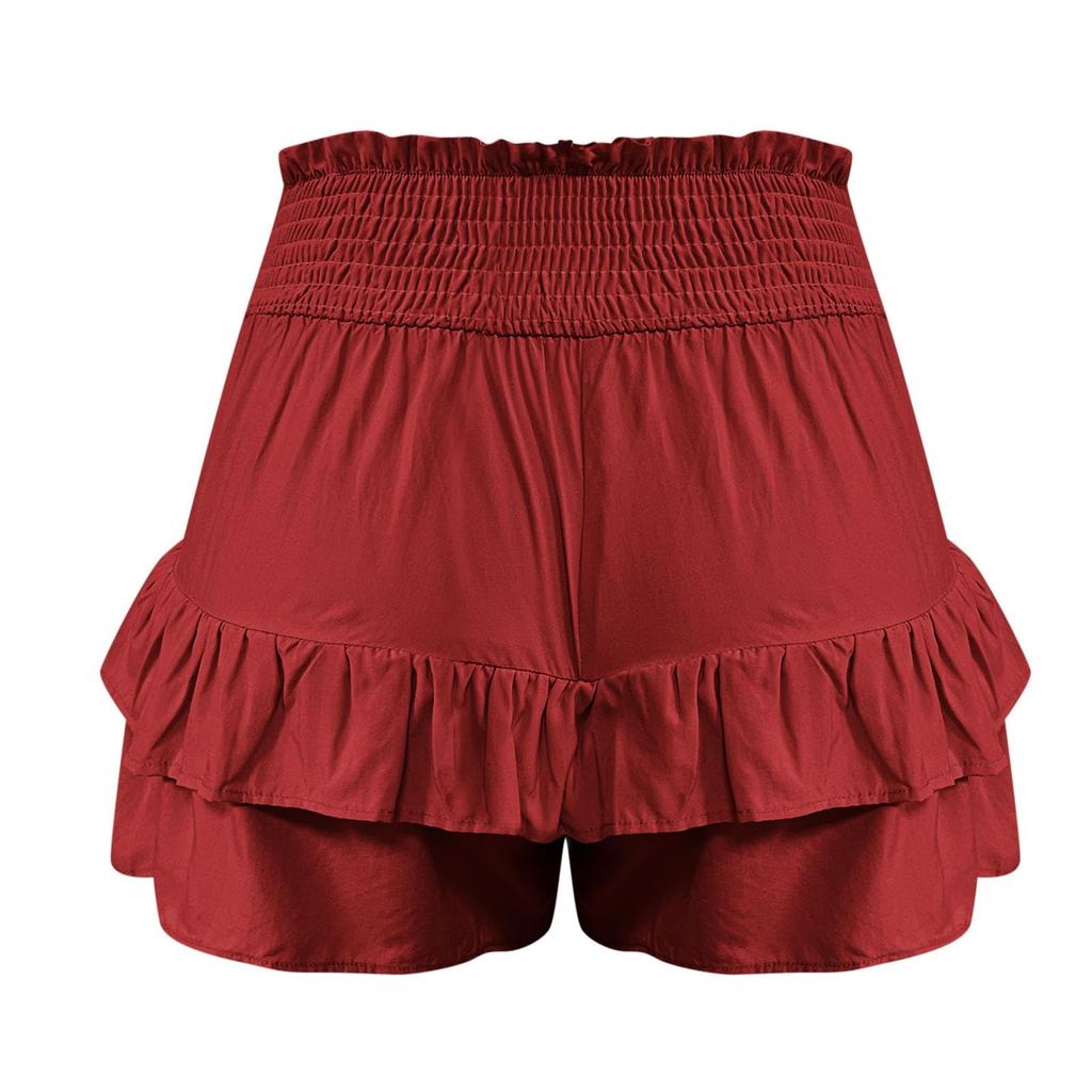 Womens Summer High Waist Ruffle Skirt Cute Flowy Skirt Casual Comfy Elastic Shorts Wrap Beach Shorts