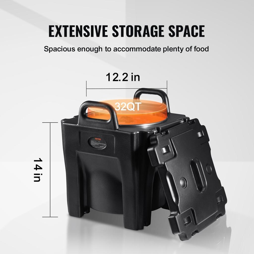 Insulated Food Carrier, 32Qt Capacity, Stackable Catering Hot Box with Stainless Steel Barrel, Top Load LLDPE Food Warmer with Integral Handles