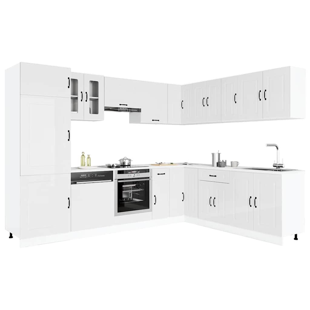 14 Piece Kitchen Cabinet Set Kalmar High Gloss White Particleboard