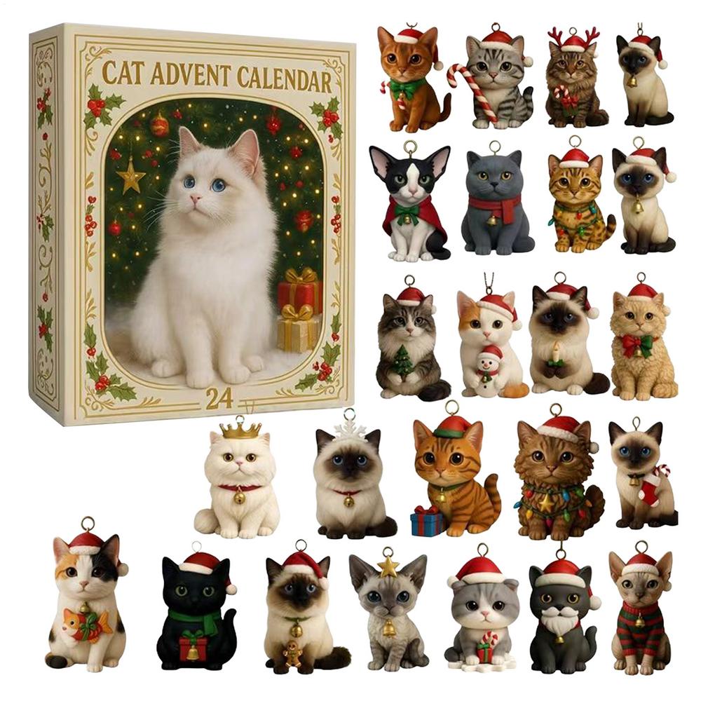 Advent Calendar 2025 24 Days Christmas Countdown with 24Pcs 2D Acrylic Cute Kitten Tree Decoration for Xmas Cat Lovers Gifts