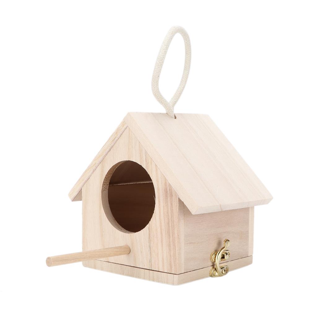 Wooden Bird House with Perch Outside Hanging Natural Wood Bird House for Small Birds