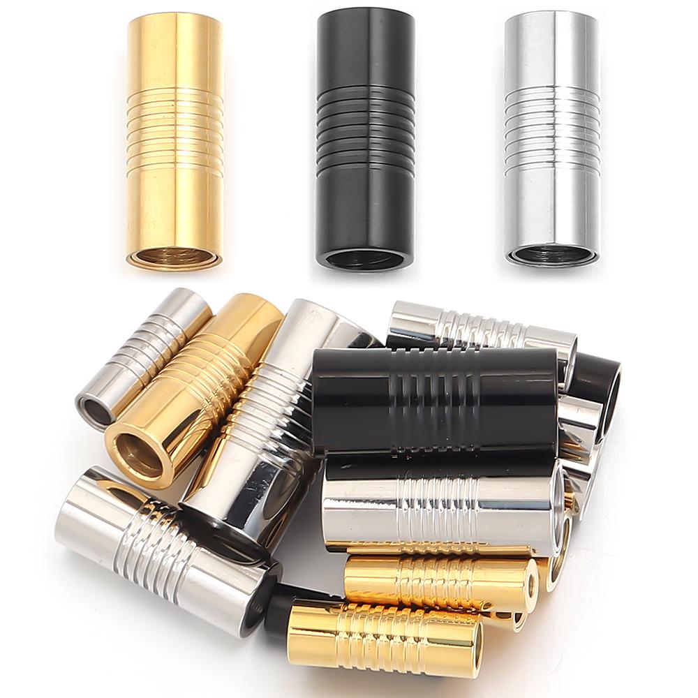 5Pcs Stainless Steel Strong Magnetic Clasps Gold Cylindrical Buckle For Round Leather Bracelet Connectors DIY Jewelry Accessory