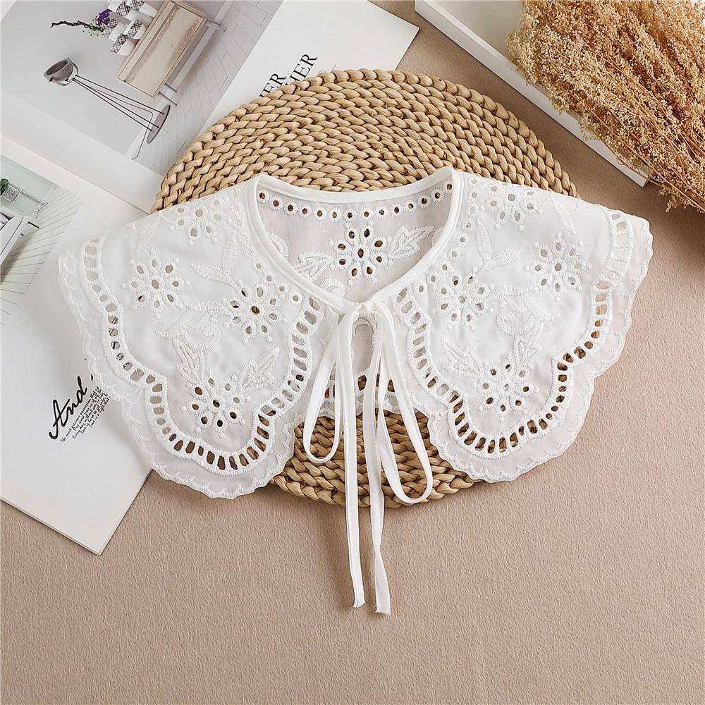 Linbaiway Lace Chiffon Doll Fake Collar Ladies Shawl Wrap Removable Detachable Embroidered False Collar Clothes Accessory