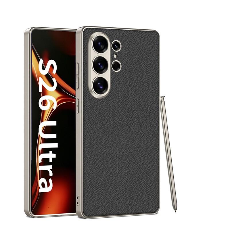 Premium Slim Metal-Paint Vegan Leather Case Galaxy S26 Ultra S25 S24 Shockproof Anti-Slip Protective Cover