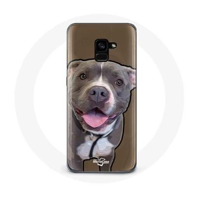 Coque Pour Samsung Galaxy A8 Plus Chien Pitbull Blanc Gris
