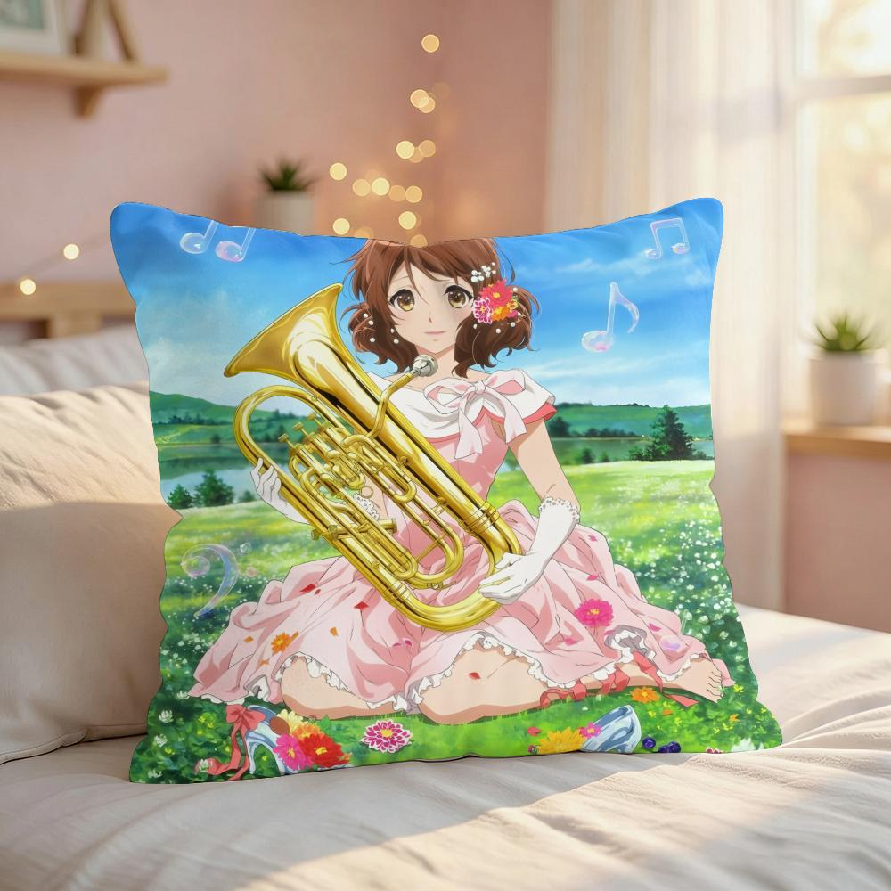 Подушка с принтом Аниме E-Euphonium, шелковистый короткий плюш, скрытая молния, пылезащитный чехол для диванной подушки, для домашнего декора