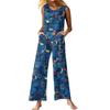 Women's Fashion Casual Button Sleeveless Jumpsuit Floral Flower Print Cotton Pocket Jumpsuit
