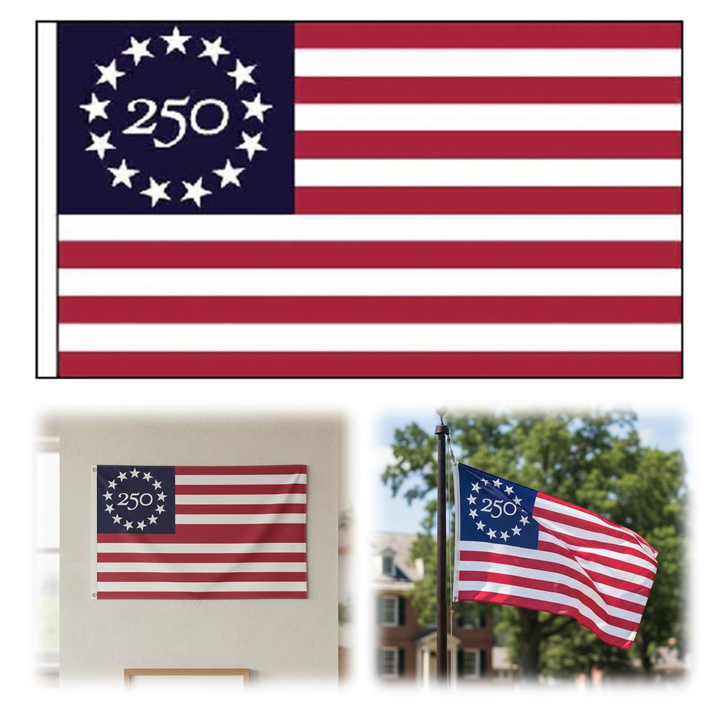 Флаг США 250-летия 3x5 футов Флаг Америки 250 лет с латунными люверсами Памятное знамя Наружный патриотический декор для двора