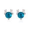 Korean Blue Diamond Elk Antler Earrings for Women - Hot Douyin Crystal Jewelry