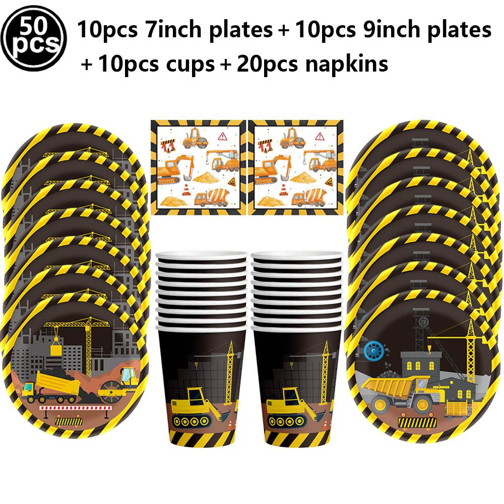 Excavator Vehicle Gold Black Digital Balloon Set For Boys Dump Truck Engineering Kids Construction Theme Birthday Party Supplies