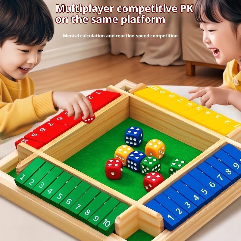 Арифметическая игра в кости Настольная игра Четырехсторонние игры с переворачивающимися картами Коробка Игрушки-кости Деревянные створки Кости 4 игрока Вечеринка Числовая игра Настольные игры