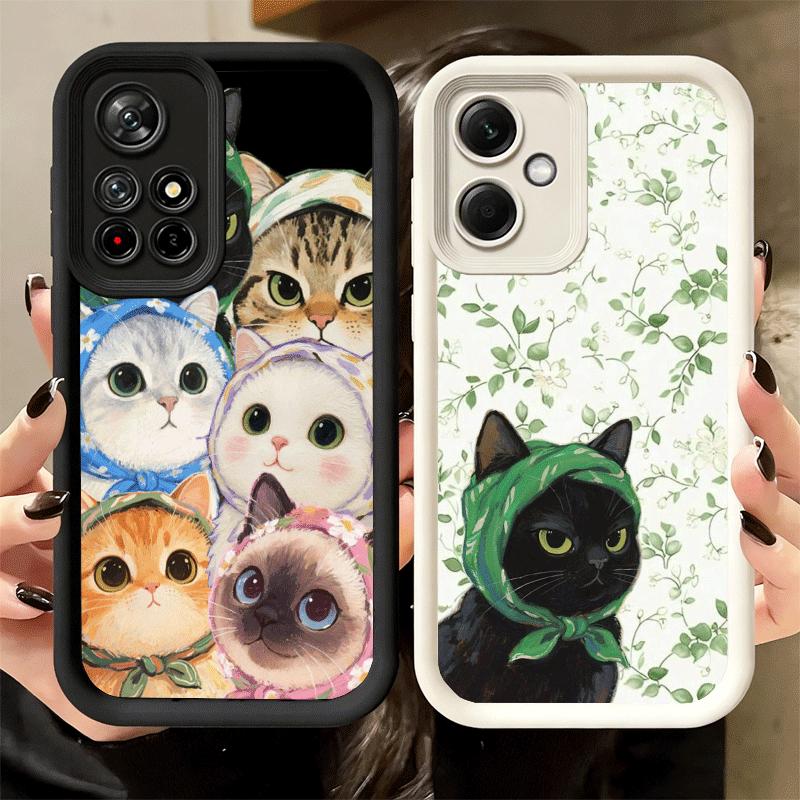 Милый Цветочный Платок Котенка Мягкий Чехол для Телефона для Xiaomi Poco X7 X6 X5 Pro X4 Gt X3 F7 Ultra M8 M7 Redmi 15C 15 14C 13 13C 12 12C