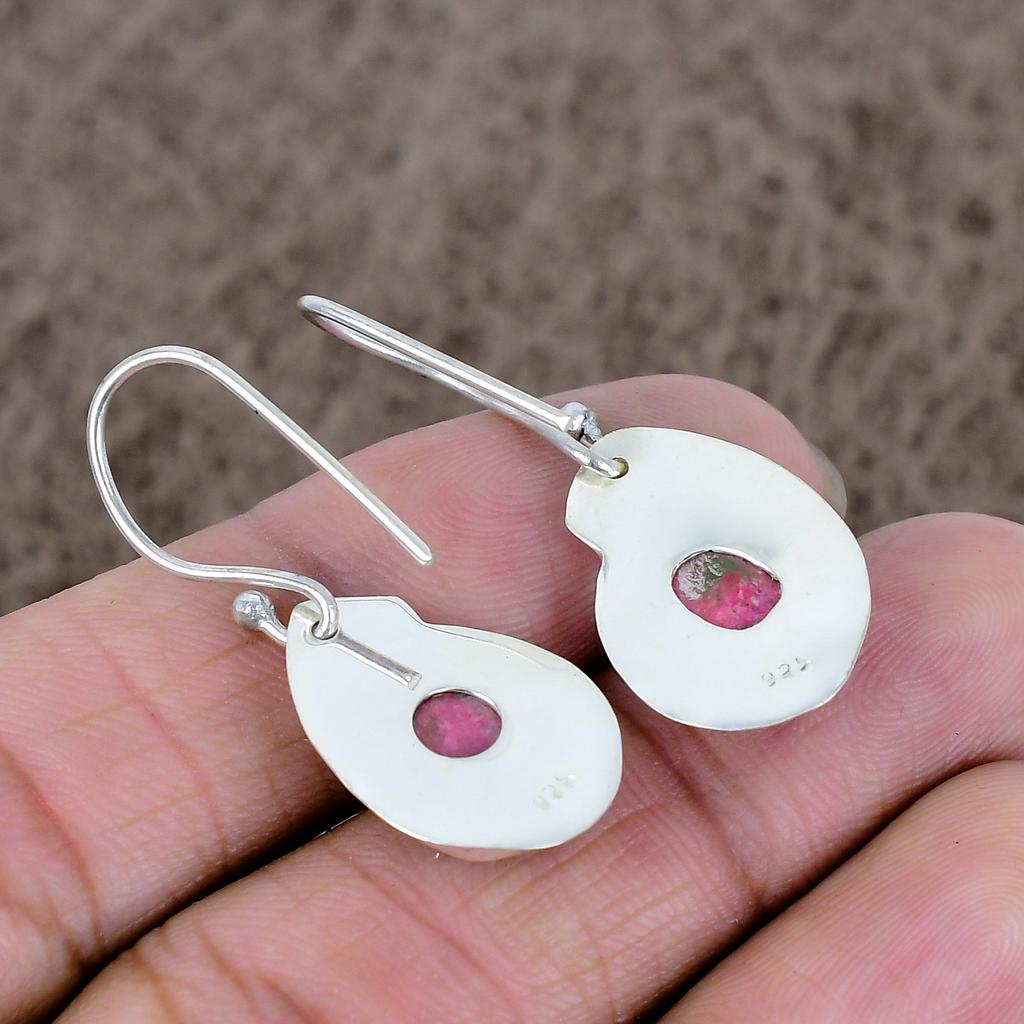 Pink Thulite Gemstone Handmade 925 Sterling Silver Jewelry Earring 1.46" KKG-659