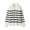 MUJI Washable Milan Rib Knit Skipper Polo White Size BA1OOA4S Women's Sweater, Striped, XS,