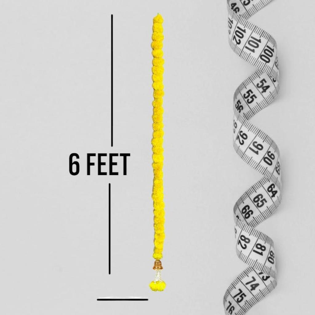 Гирлянда из цветков бархатцев Длинные цветочные гирлянды для двери Торан Генда Пхул для свадьбы/фестивалей с колокольчиками и Раджнигандой (5 Желтый+5Оранжевый / 5 футов)