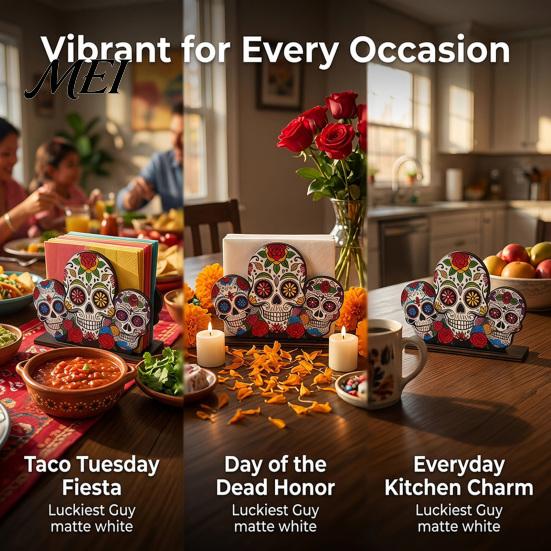 Gothic Home Accessories Day of The Dead Wooden Skull Napkin Holder, Decorative Floral Tissue Dispenser, Holder Dia De Los Muertos Paper Towel